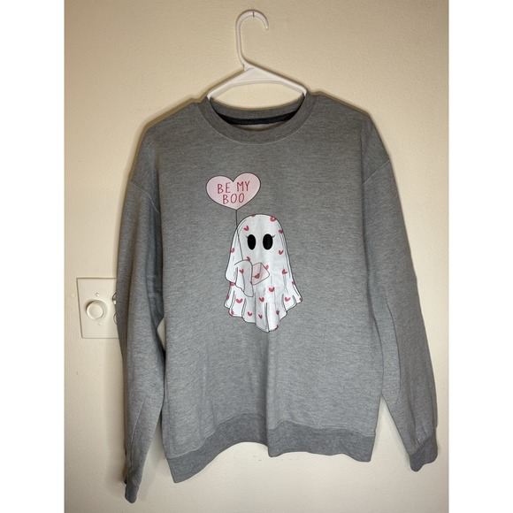 Halloween Ghost Be My Boo Gray Crewneck Sweatshirt - Picture 1 of 3